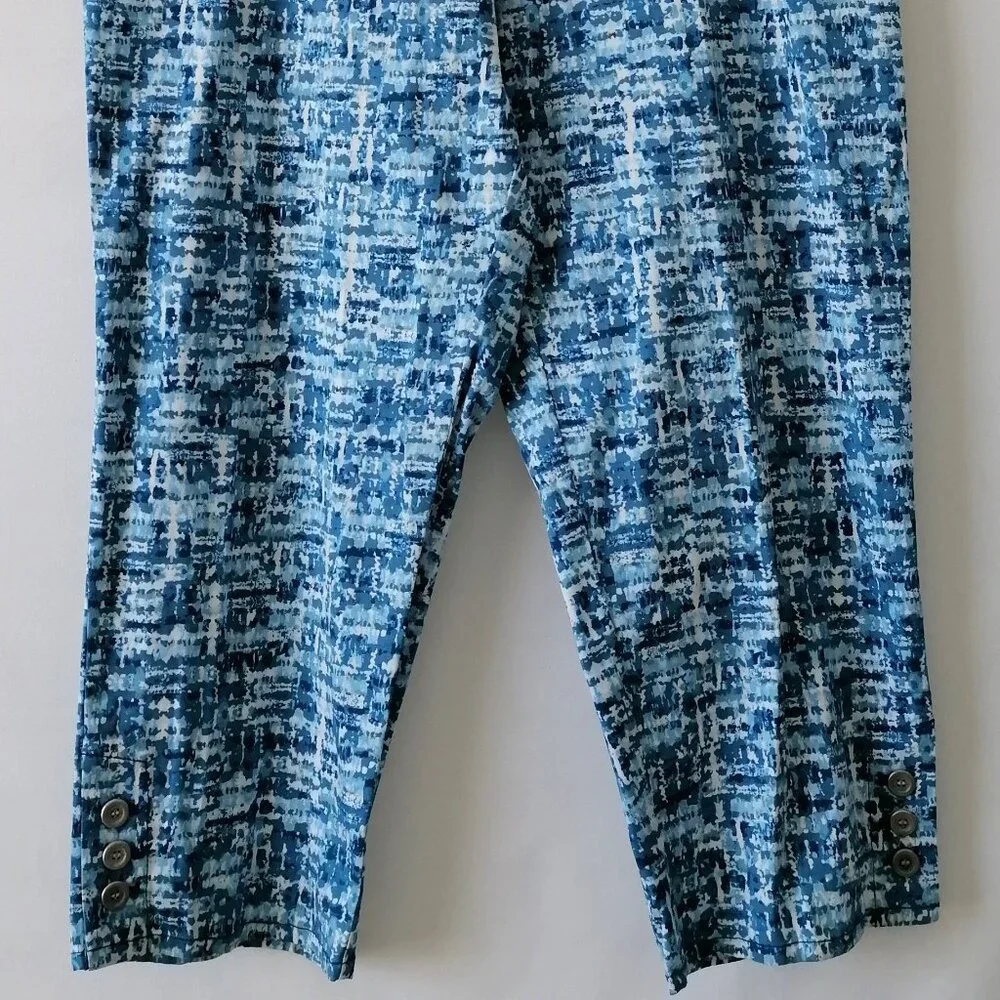NWT Ruby Rd. Womens Blue High Rise Abstract Print Lightweight Capri Jeans Sz 16